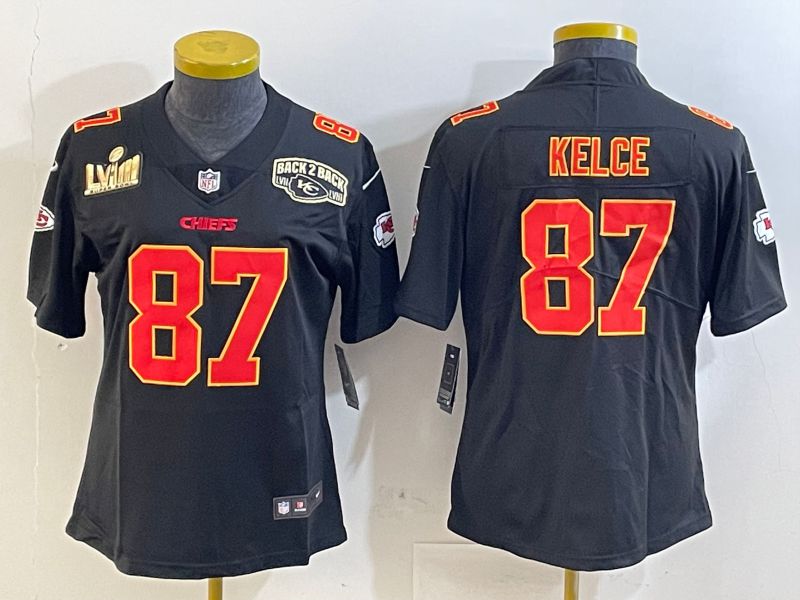 Women Kansas City Chiefs 87 Kelce Black 2025 Nike Vapor Limited NFL Jersey style 2095